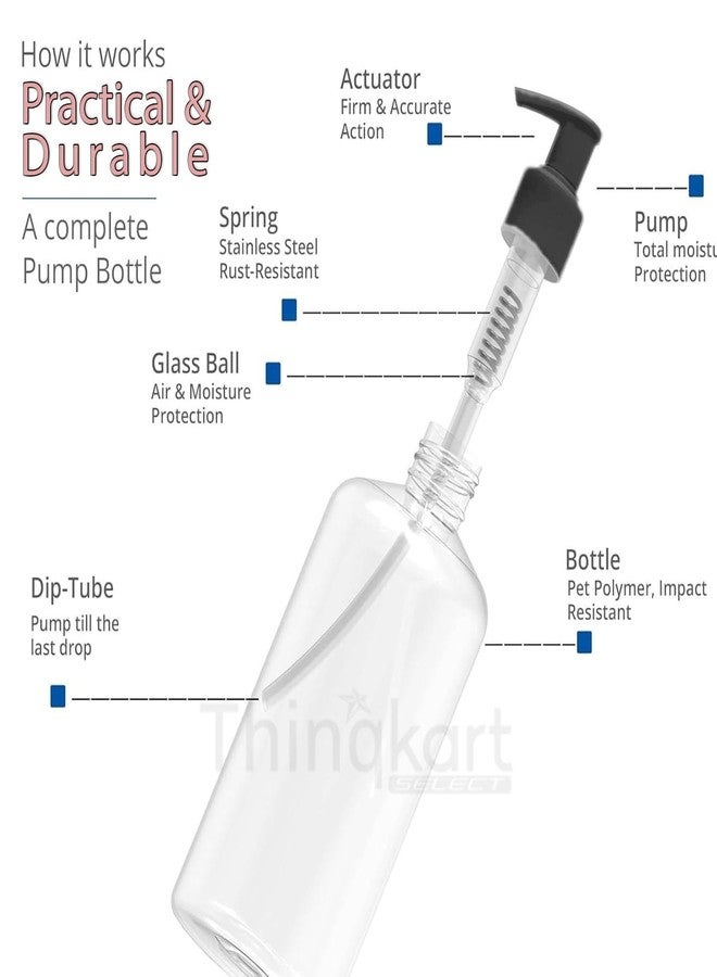 Thinqkart Select Empty Plastic Pump Bottles Dispenser 300ml Portable Clear BPA-Free Cylinder Shampoo Lotion Durable Refillable Containers for Massage Oil, Liquid Soap (Pack of 2 Bottles) - Image 3